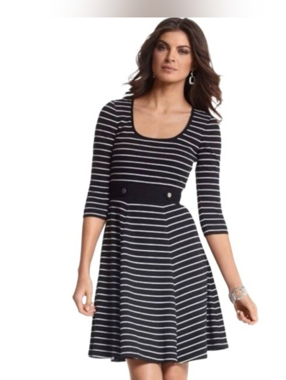 White House Black Market Black and White Striped Midi Dress